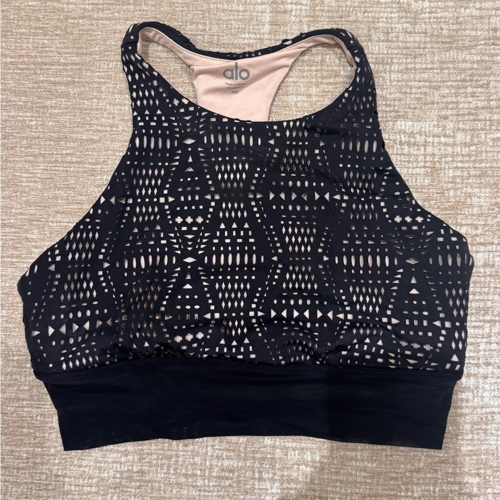 ALO Yoga Black and White Geometric Sports Bra